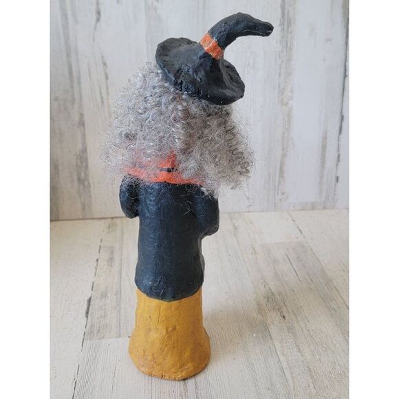 Vintage rustic paper mache witch pumpkin Halloween prop Decor figure - Picture 8 of 11
